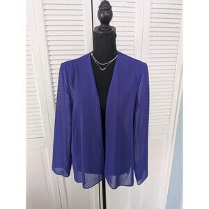 Ursula of Switzerland Blazer Jacket Womens 14 Sheer Open Front Beads Purple Blue